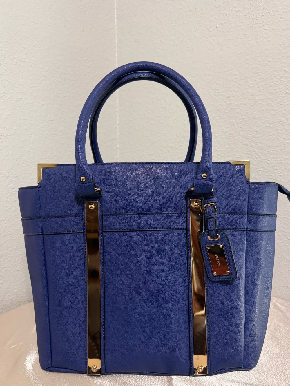 Aldo Royal Blue Structured Tote with Gold Accents